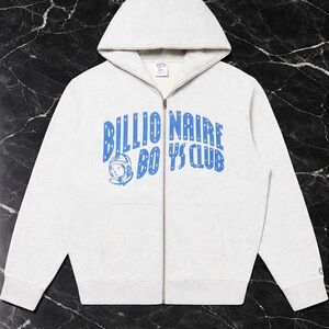 Billionaire Boys Club Hoodie Gray Zip Hoodie with Blue Logo